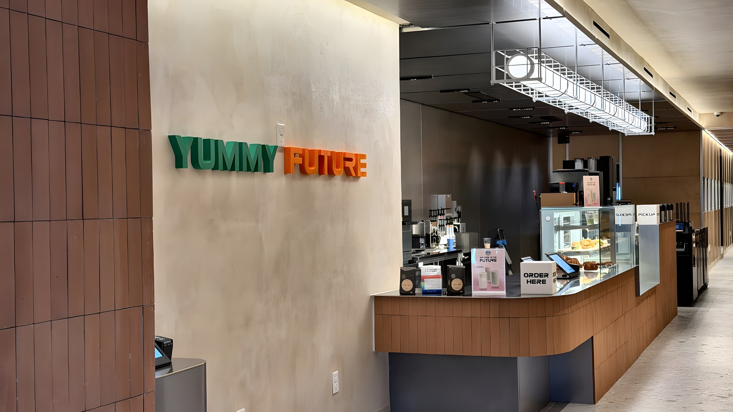 A Yummy Future counter built into the lobby of an existing building